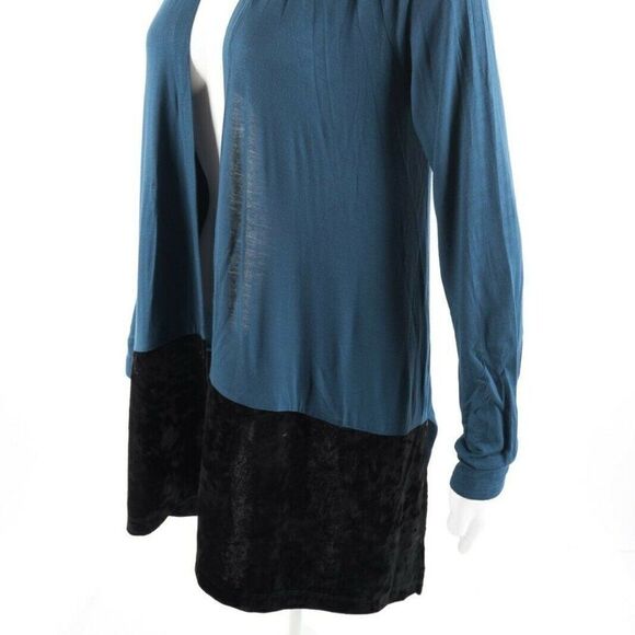 Logo Lori Goldstein Blue Cardigan XS Velour Hem - Picture 3 of 6